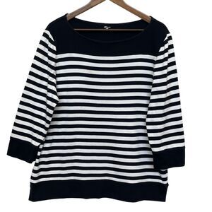 AK Sport Striped‎ Boat Neck Sweater Women Size XXL Blue Striped 100% Cotton
